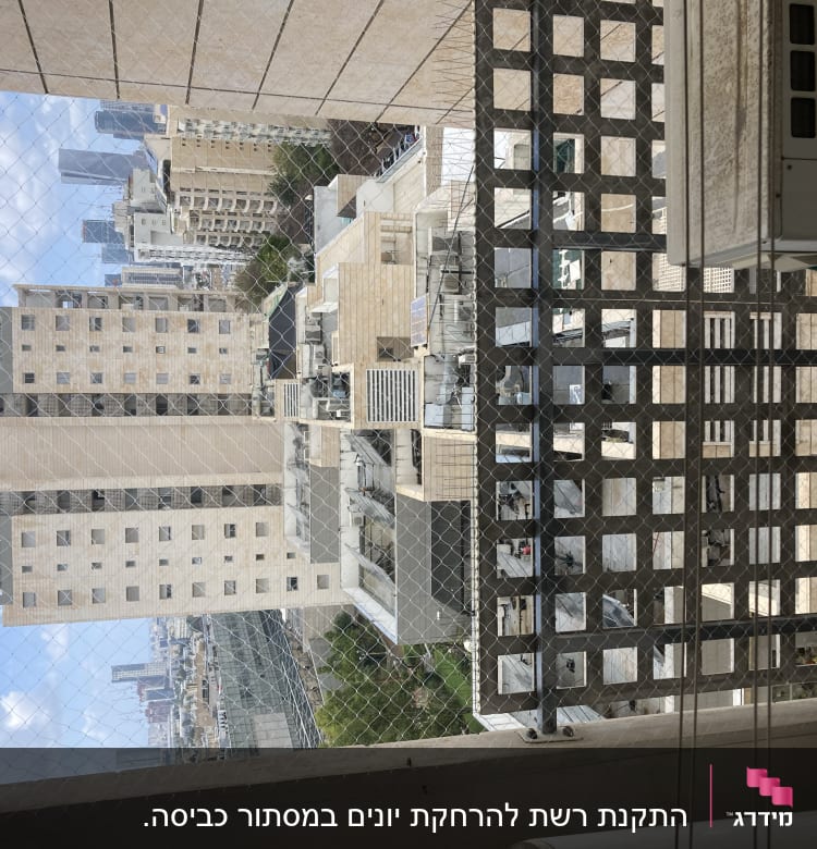 רשת מתכת על חלון למניעת כניסת יונים